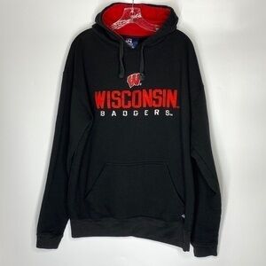 J America Wisconsin Badgers Black Red Hoodie Hooded Sweatshirt Size XL